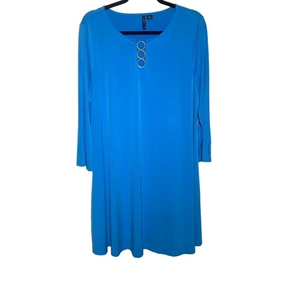 New Directions  women's size Large Blue stretch sheath dress midi length - Picture 1 of 8